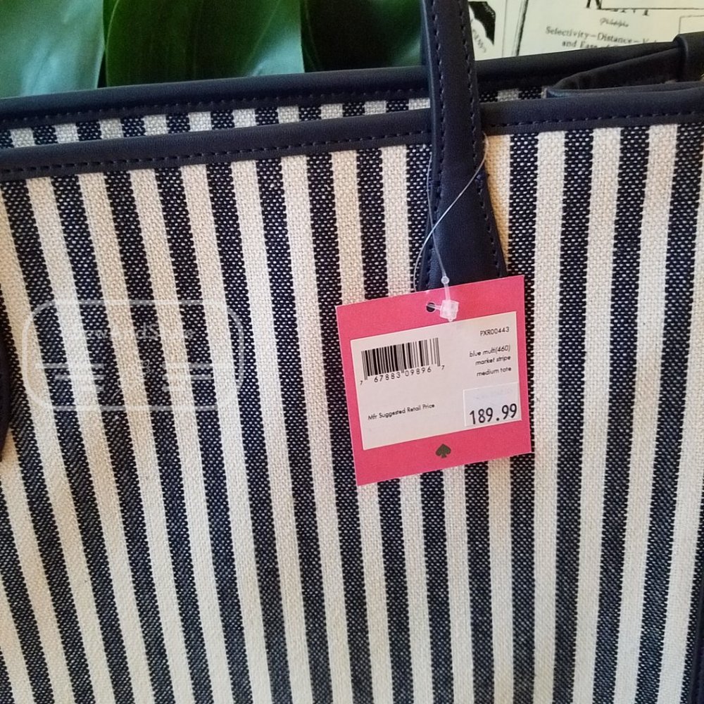 BLUE MULTI MARKET STRIPE TOTE KATE SPADE MEDIUM TOTE BRAND NEW - Picture 9 of 12